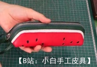 皮革铅笔盒的图案，带有拉链，带有西瓜形状的图案 - 1