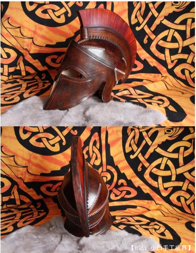 希腊头盔风格的皮革头盔图案，附有组装说明 - 1