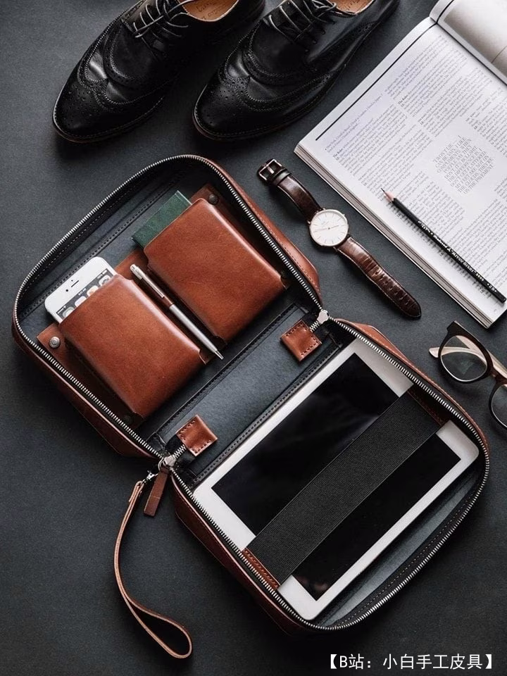 带拉链的图案皮革文件夹 - 1