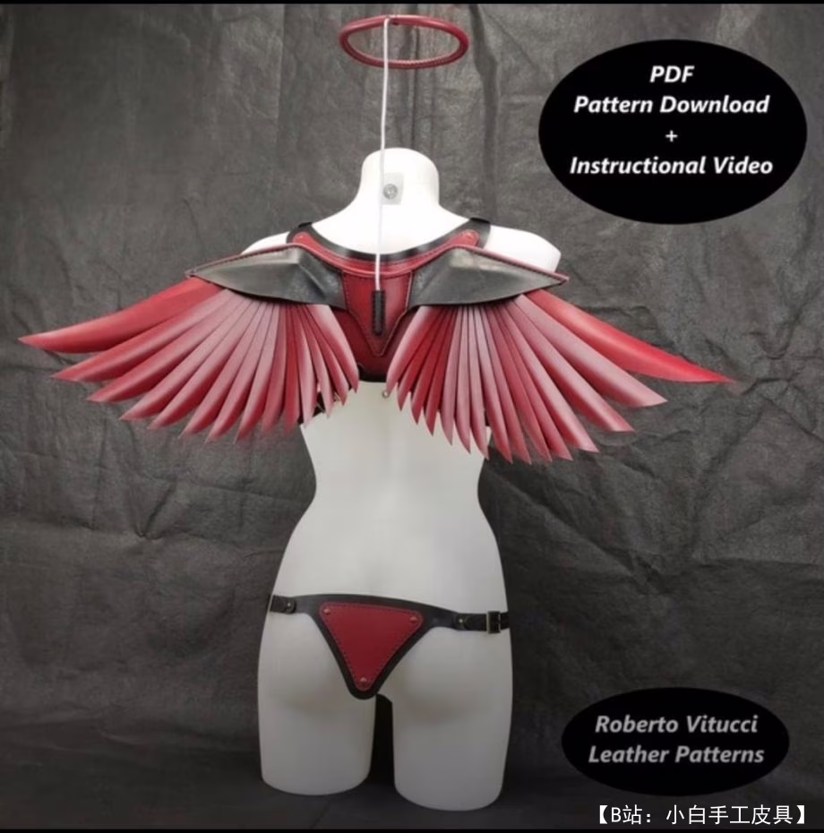 皮革配饰天使内裤和翅膀的图案 - 2