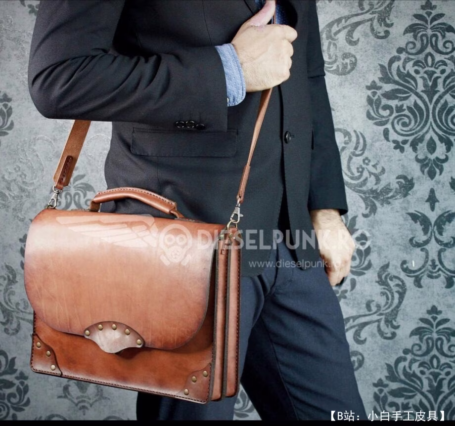 图案皮革公文包可存放笔记本电脑和文件 - 1