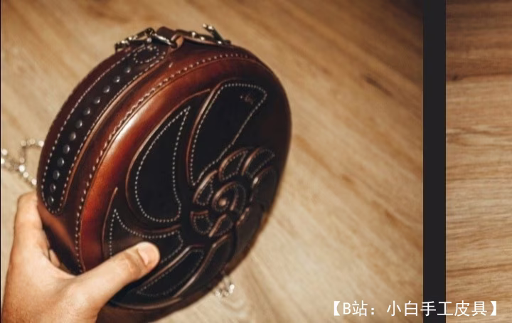 贝壳贴花圆形皮革女式手提包图案 - 2