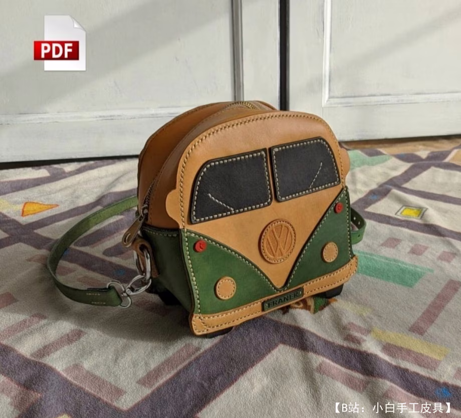 巴士形状的皮革斜挎包图案 - 1