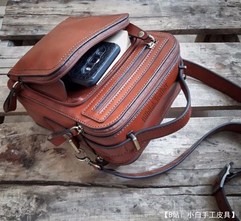 男士皮革文件斜挎包图案 - 3