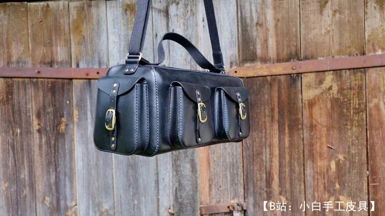 带口袋的皮革旅行包图案 - 1