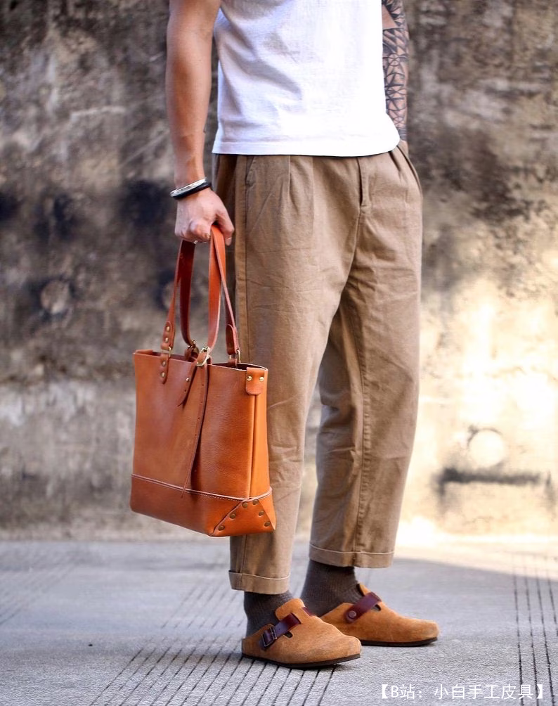 图案皮革购物托特包 - 3