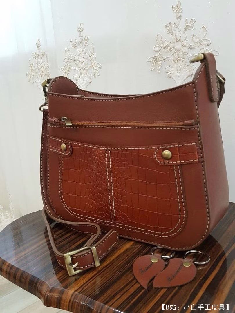 带拉链的大号女式皮包图案 - 1