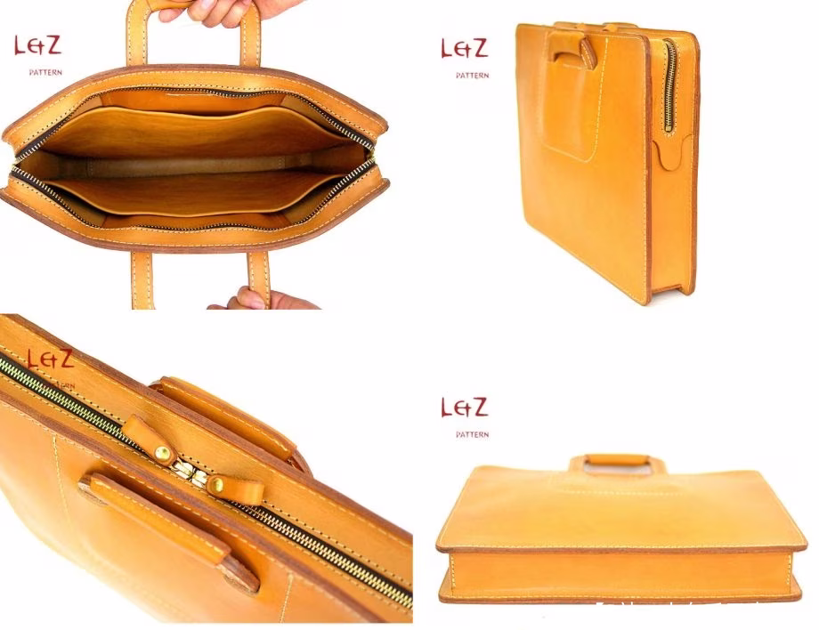 皮革文件夹图案-折叠手柄文件公文包 - 3