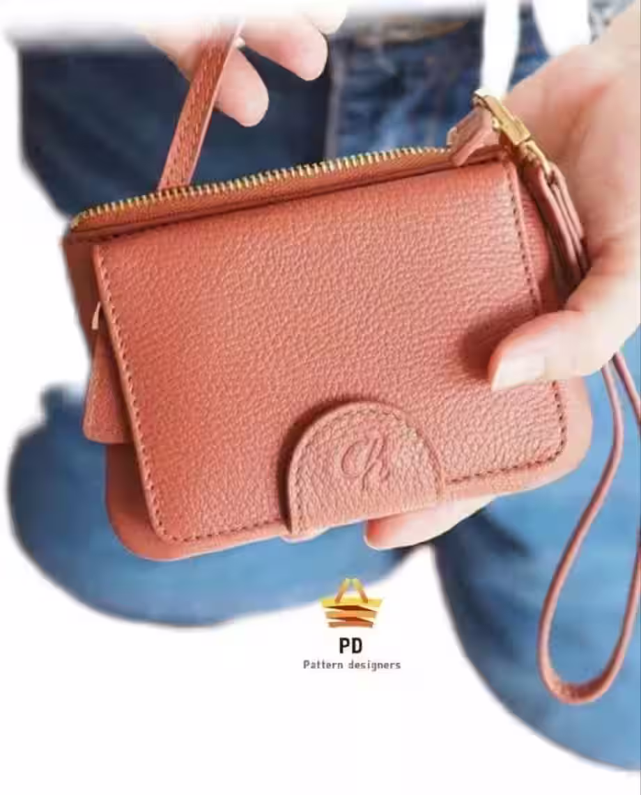 带盖的大皮钱包的图案，有不同的隔层 - 2