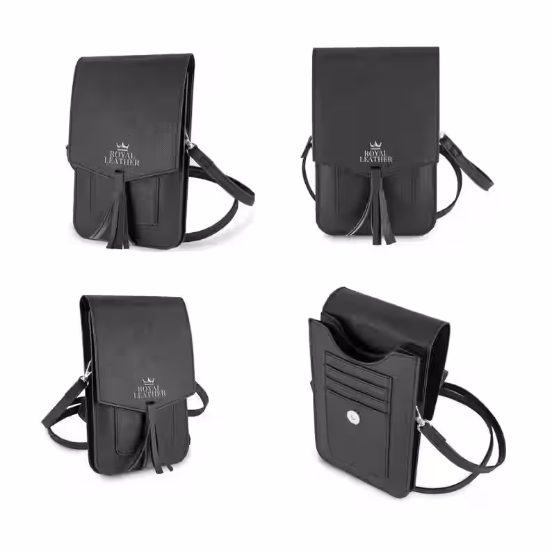 带有智能手机、银行卡和各种小物品翻盖的小皮包的图案 - 4