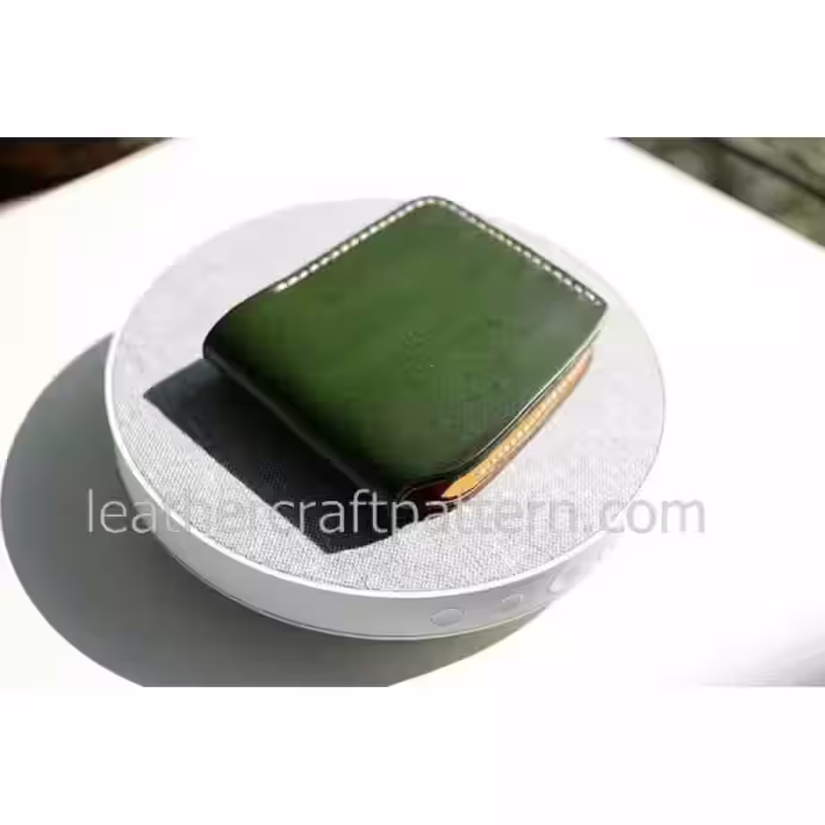 带硬币夹的双折皮革钱包图案 - 1