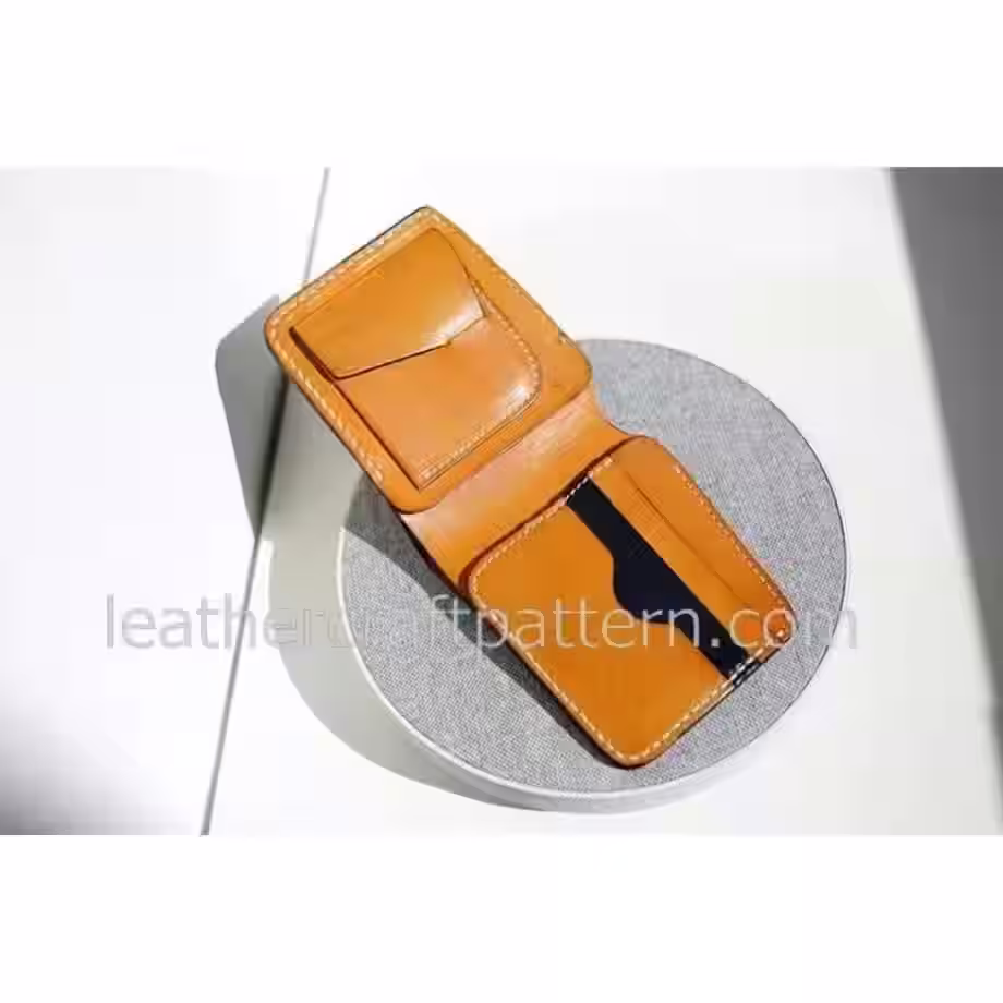 带硬币夹的双折皮革钱包图案 - 2