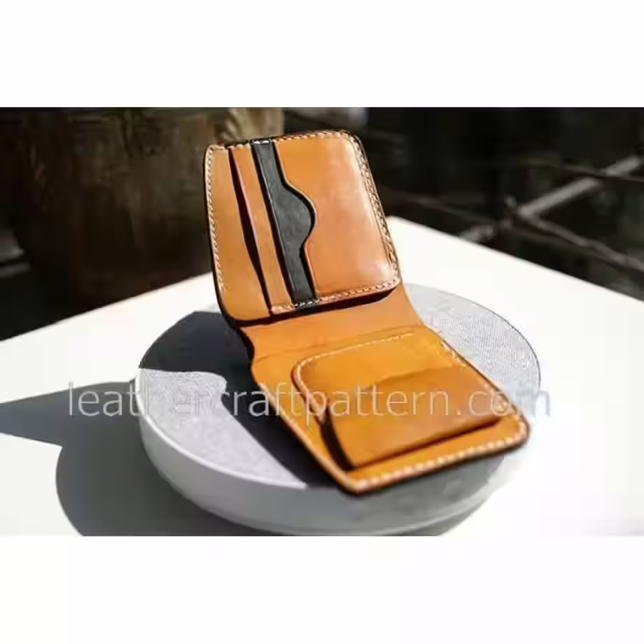 带硬币夹的双折皮革钱包图案 - 3