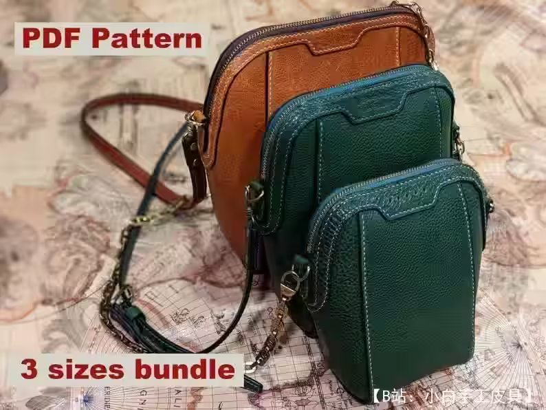 女士皮革三角包图案 3 种尺寸 - 1