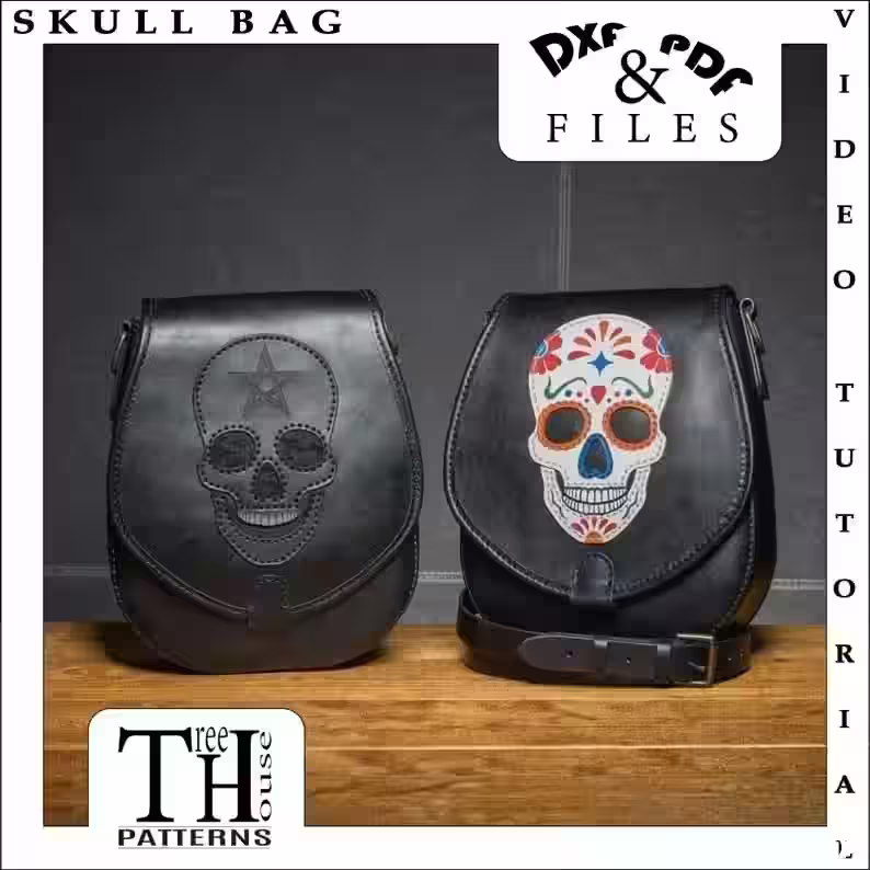 带头骨的皮包图案 - 1
