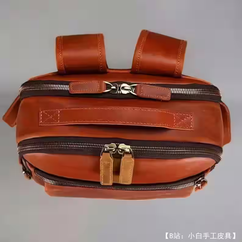 带前秘密口袋的皮革商务背包的图案 - 2