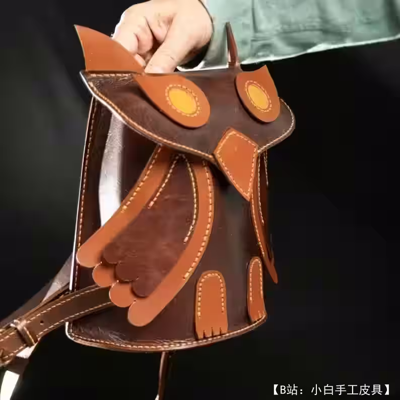 猫头鹰形状的皮革背包的图案 - 3