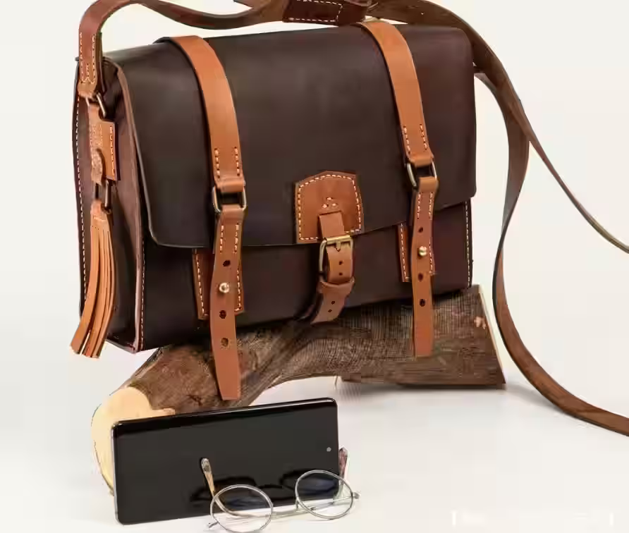 带闭合带的皮革邮差包图案 - 3