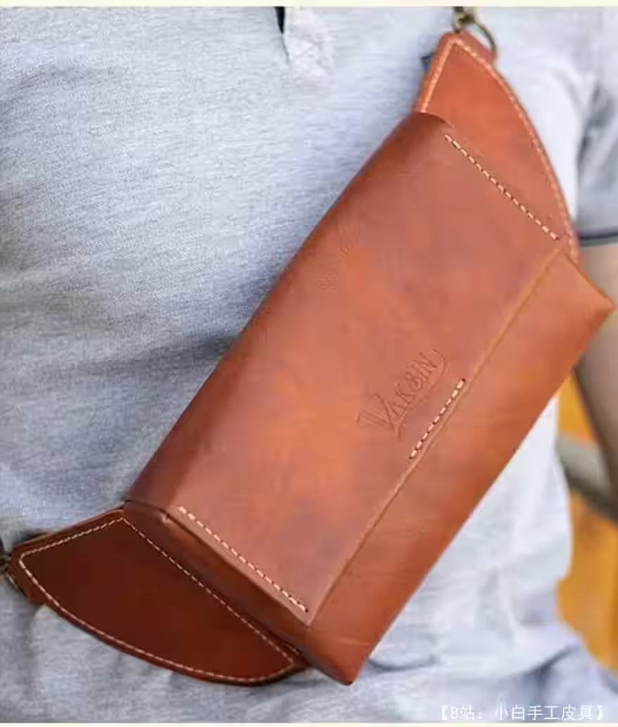 带翻盖和磁铁的皮革吊带包的图案 - 3