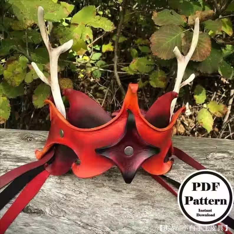 带角的皮革皇冠图案 - 1