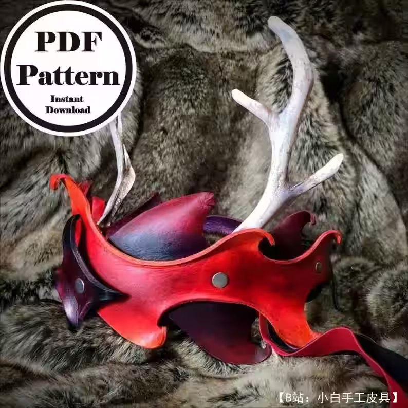 带角的皮革皇冠图案 - 2