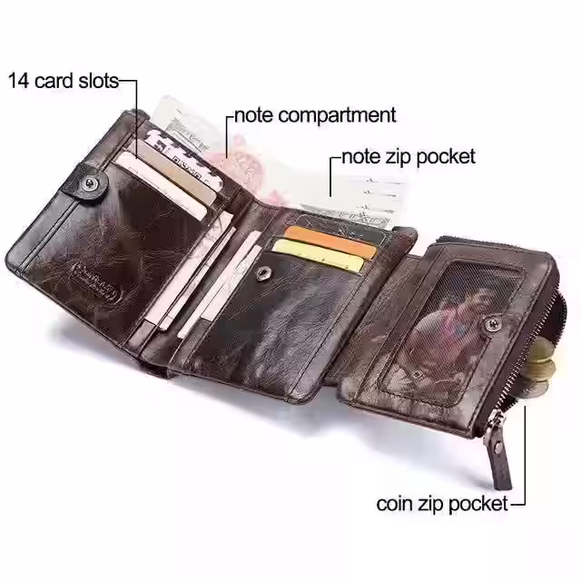 皮革双折图案，可存放零钱和现金 - 2