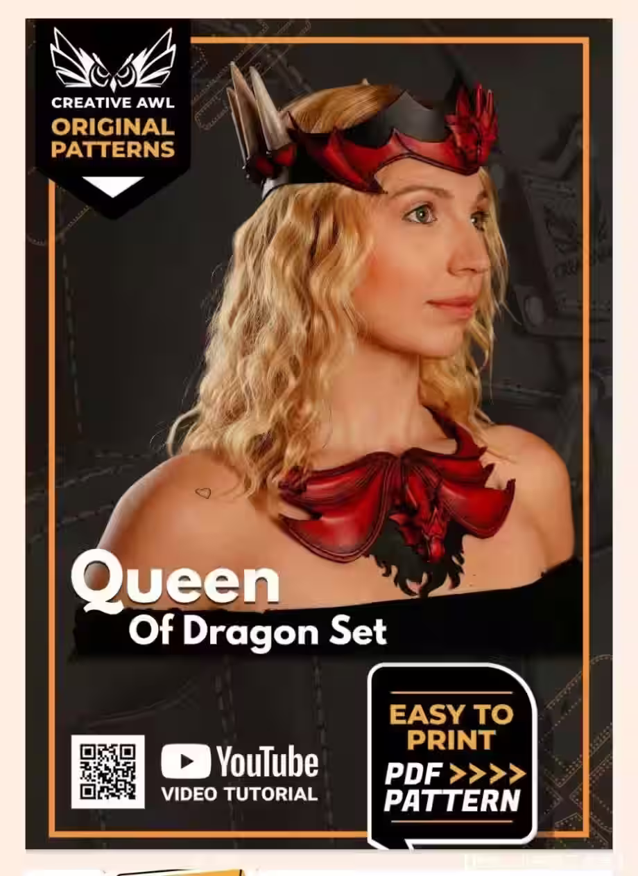 头上有龙纹的皮冠图案 - 1