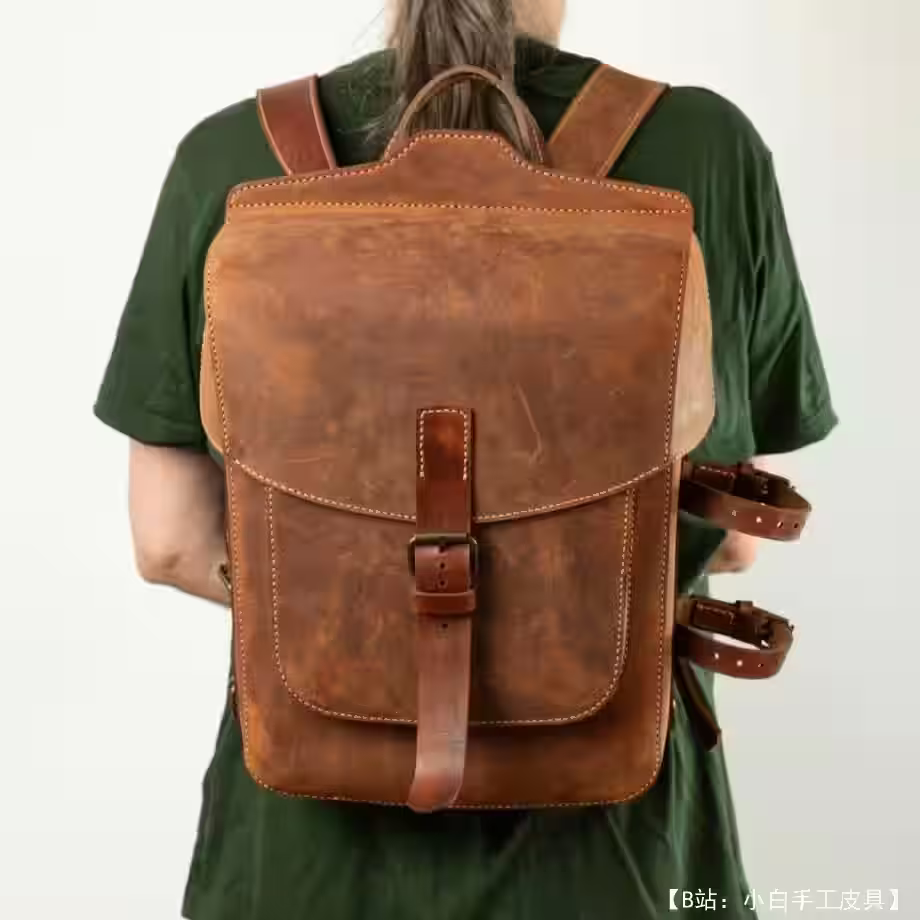 具有各种紧固件的皮革背包的图案 - 3