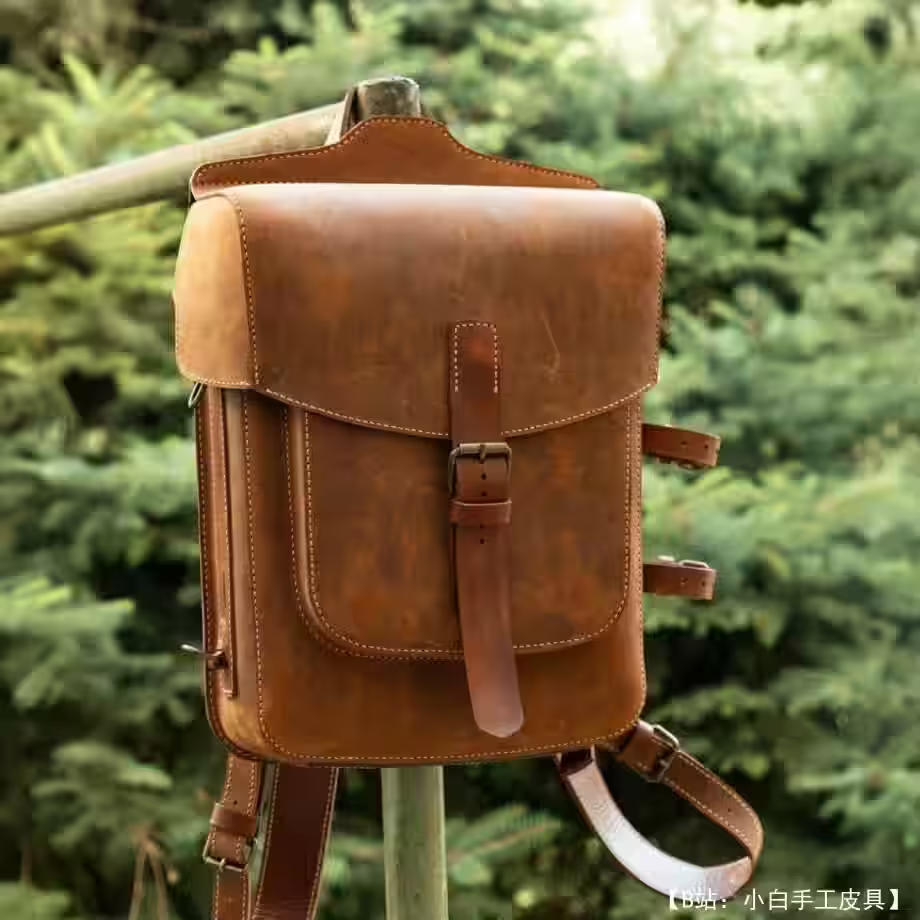 具有各种紧固件的皮革背包的图案 - 4