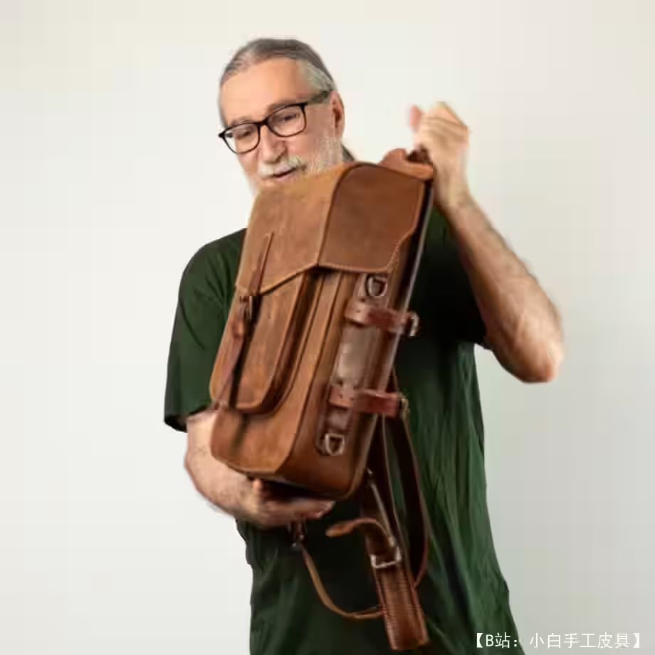 具有各种紧固件的皮革背包的图案 - 7