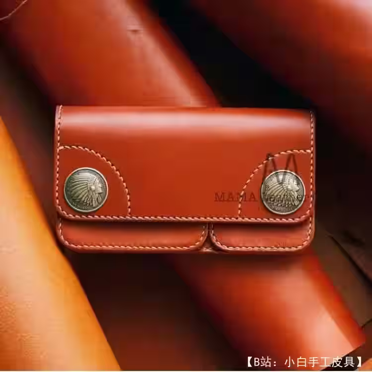 带按钮的大皮革钱包（较长）的图案 - 1