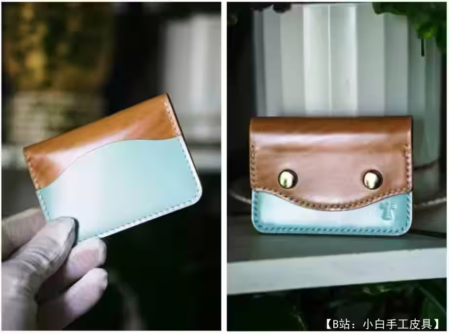 带按钮和银行卡的皮革钱包持卡人图案 - 1