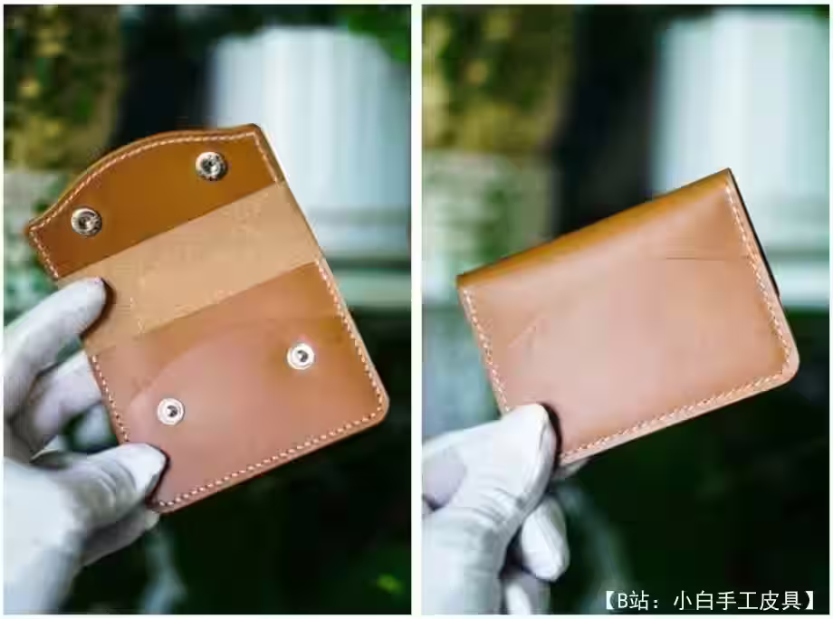 带按钮和银行卡的皮革钱包持卡人图案 - 2