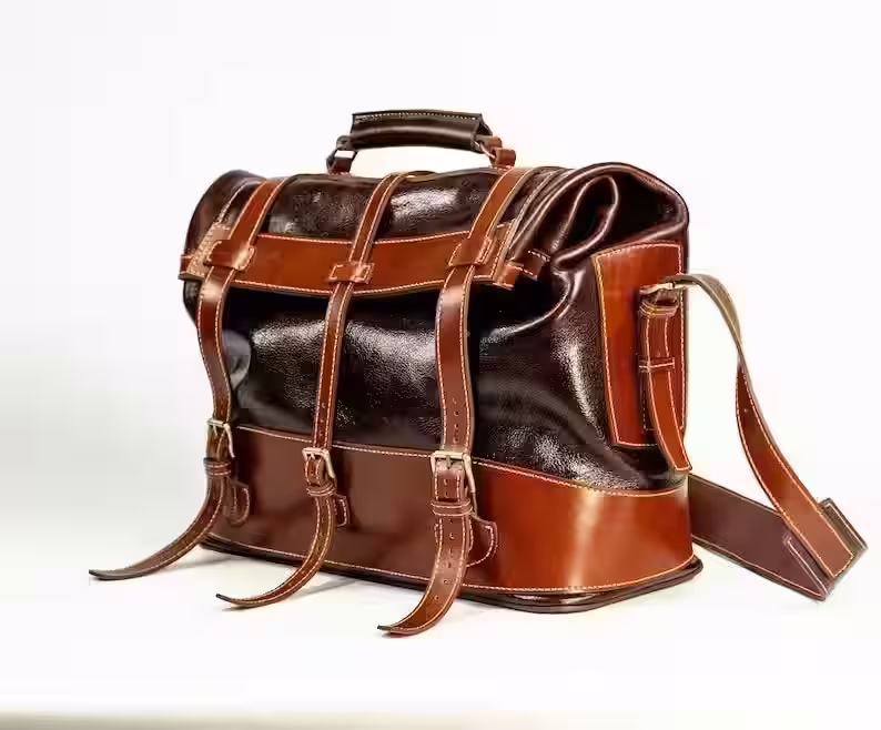 用于文件、笔记本电脑或旅行包的大型皮革邮差包的图案 - 7