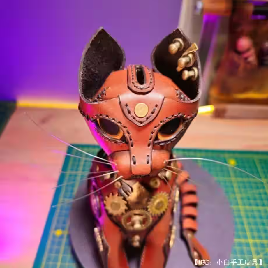 皮革图案 Ts 中猫形状的皮革存钱罐图案 - 2