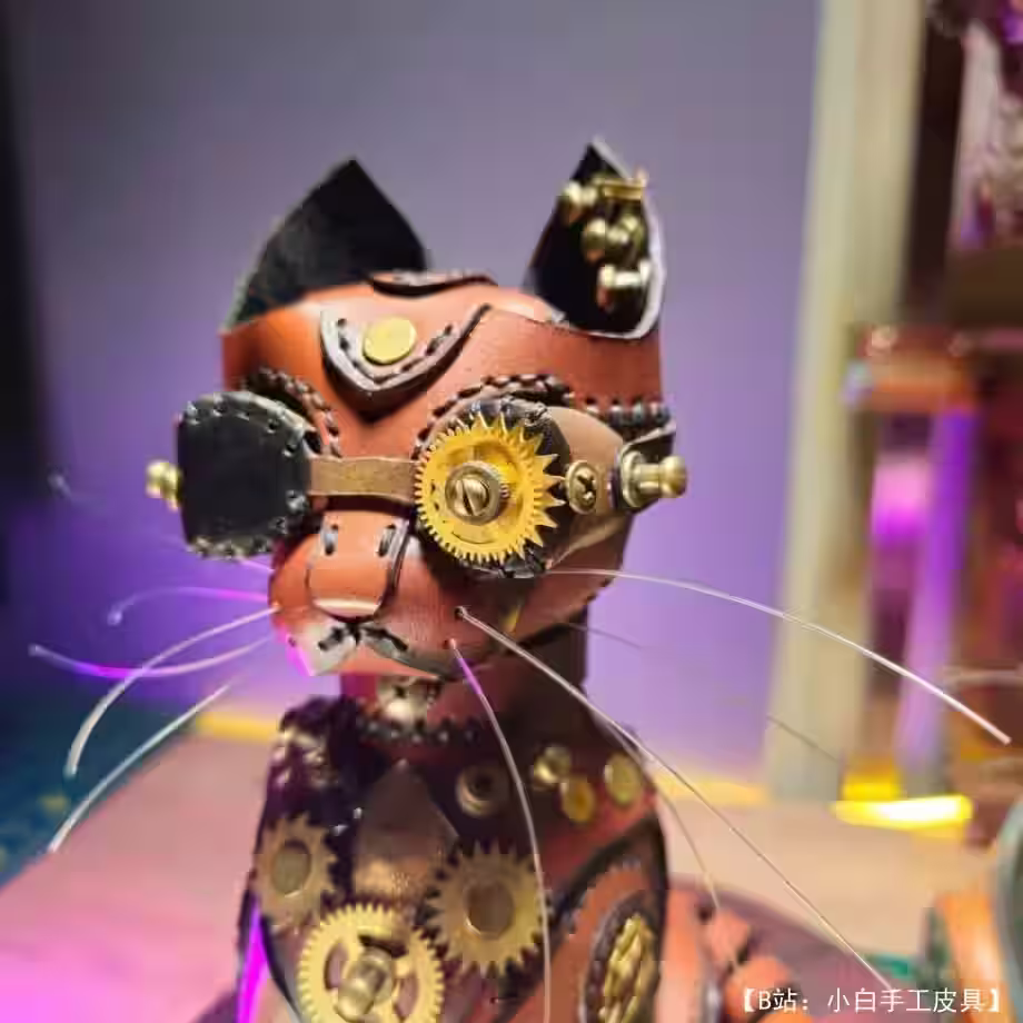 皮革图案 Ts 中猫形状的皮革存钱罐图案 - 3