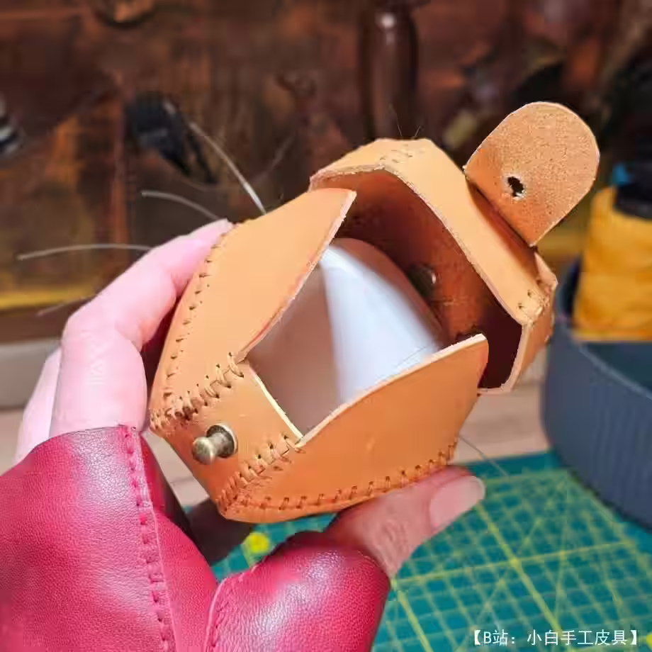 猫头形状包包皮革钥匙扣/耳机盒图案 - 2