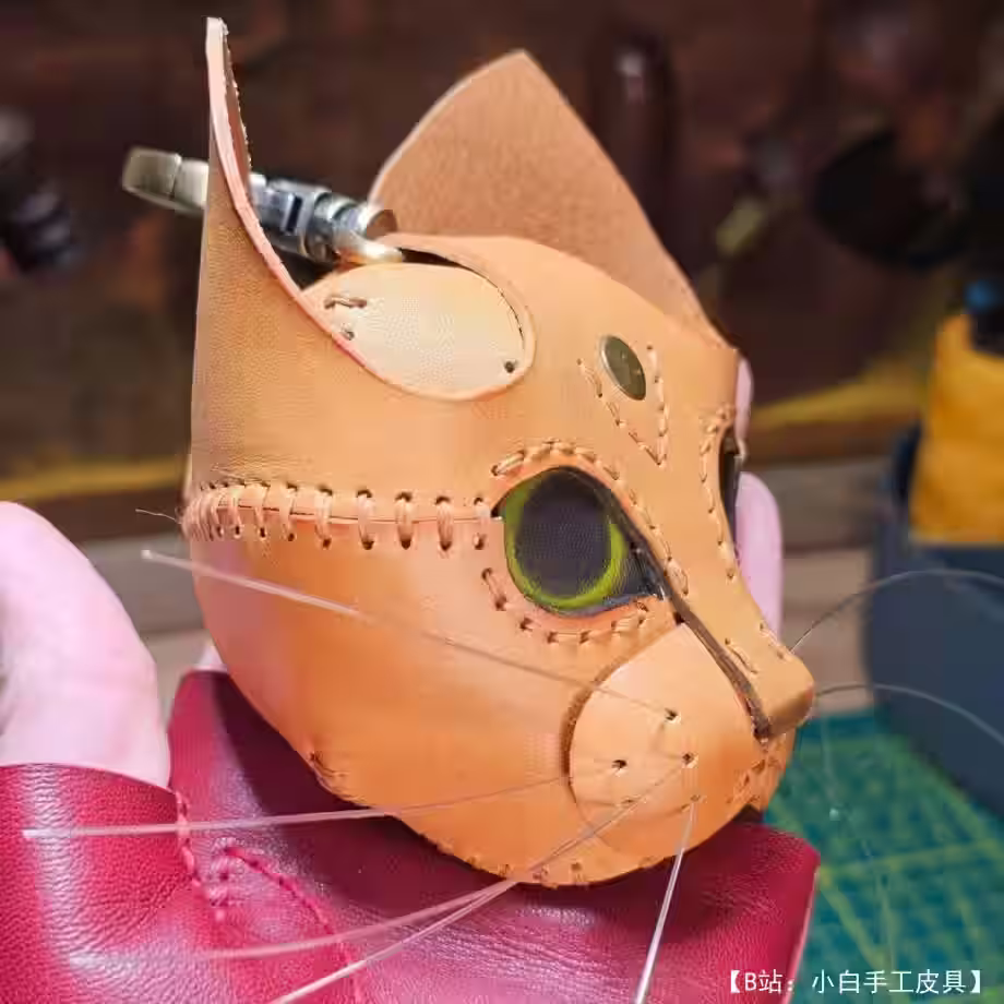 猫头形状包包皮革钥匙扣/耳机盒图案 - 7