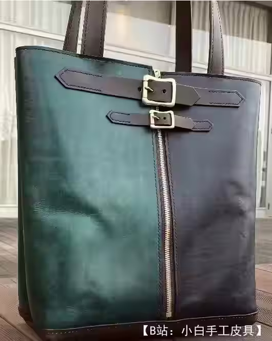 带拉链的时尚双色购物袋的图案 - 1