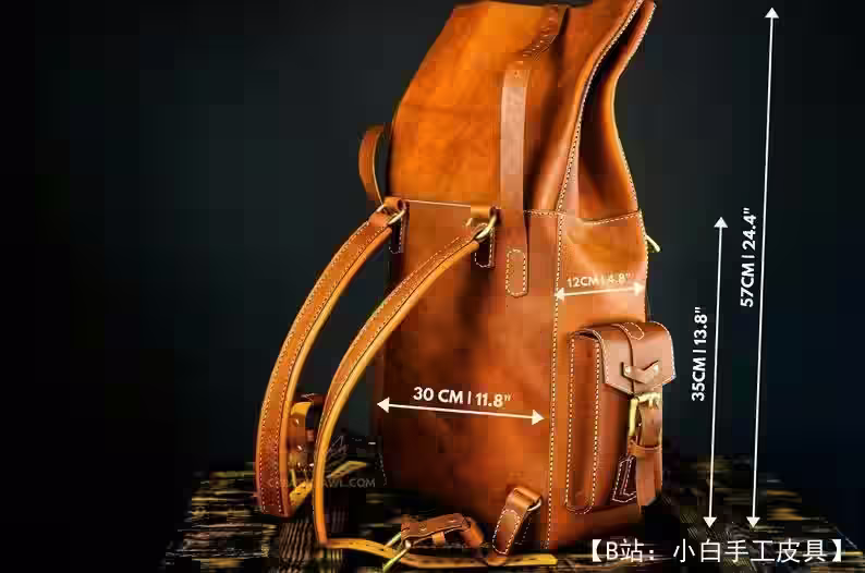 大号皮革卷顶背包的图案 - 3