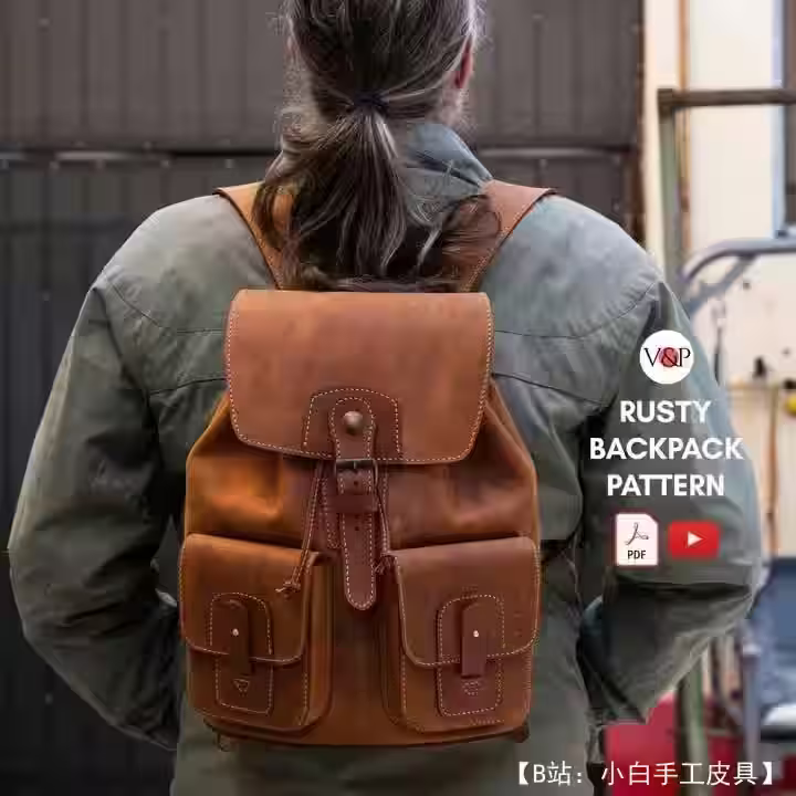 带翻盖的皮革背包的图案 - 1