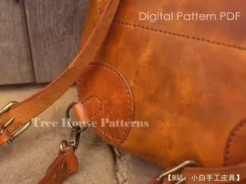 带翻盖的皮革背包图案，用于存放文件、书籍和杂志 - 3