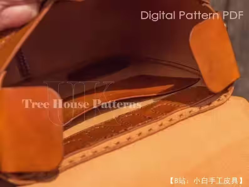 带翻盖的皮革背包图案，用于存放文件、书籍和杂志 - 7