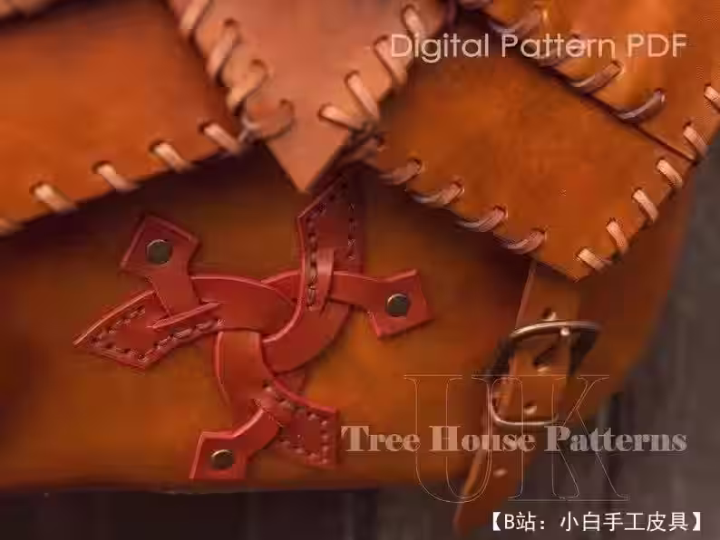 带翻盖的皮革背包图案，用于存放文件、书籍和杂志 - 8