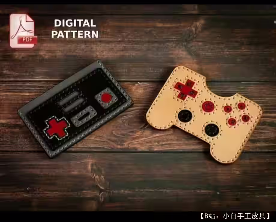 90 年代游戏机游戏操纵杆形式的皮革卡夹图案 - 1