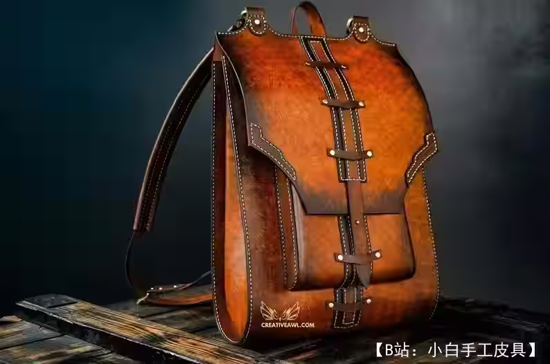 带翻盖的薄皮革背包的图案 - 1