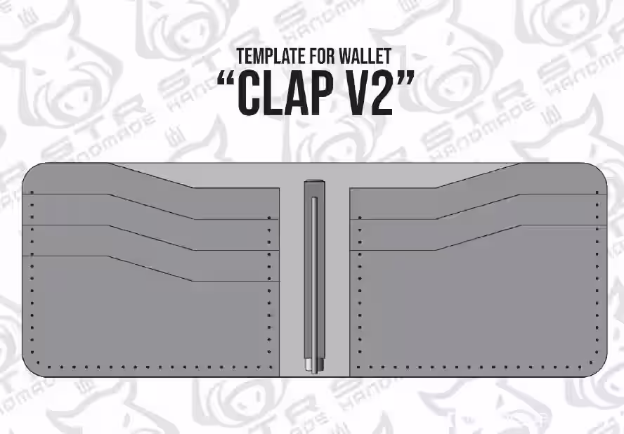 双折皮革钱包的图案，带有银行卡隔层和钞票夹 - 1