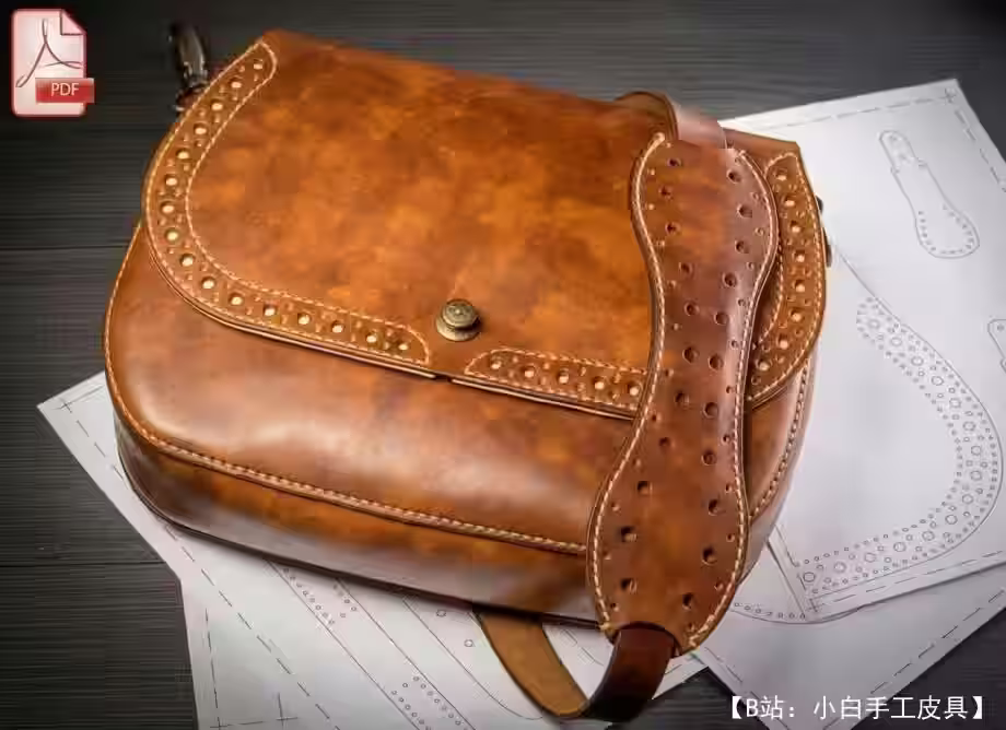 布洛克皮革斜挎包的图案 - 1