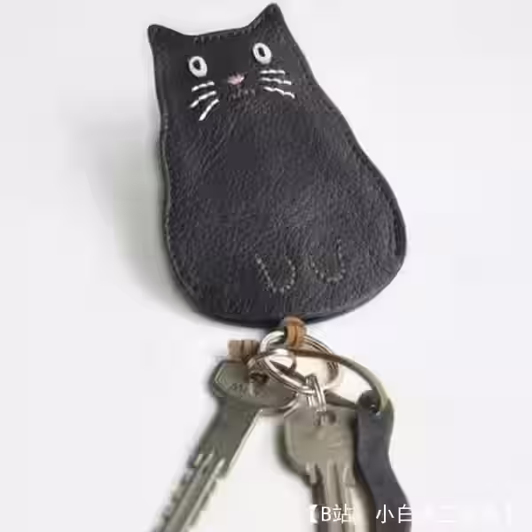 猫形皮革钥匙扣钥匙扣图案 - 2