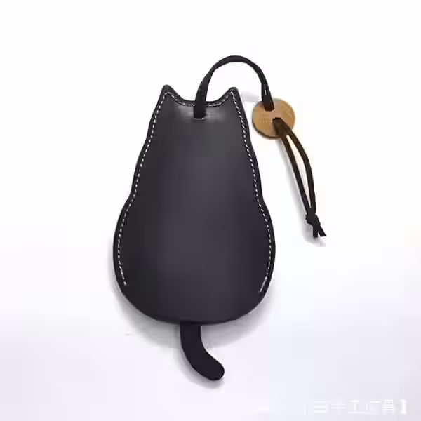 猫形皮革钥匙扣钥匙扣图案 - 3